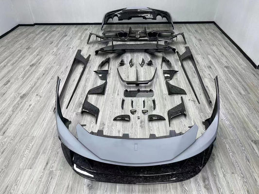 Ferraris F8 Azul F8 Estilo MSY Frente Bumper Lip Body Kit Spoiler Saias laterais
