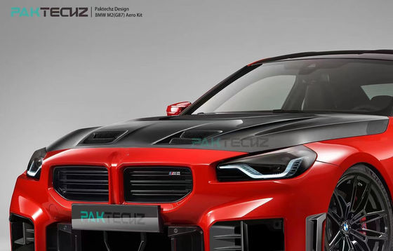 Para o BMW M2 G87 Kit de corpo de fibra de carbono M2 estilo Paktechz atualizado Fibra de carbono frontal de lábio difusor spoiler Hood