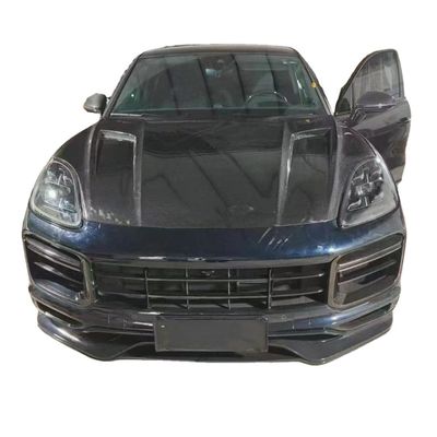 2019 Black Porsche Cayenne Body Kit TH Style Hood Motor Cover Fibra de Carbono Seca