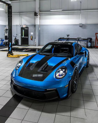 Blue Porsche Body Kit 992 GT3RS Estilo Capuz de Fibra de Carbono Seco