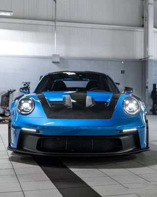 Blue Porsche Body Kit 992 GT3RS Estilo Capuz de Fibra de Carbono Seco